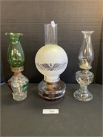 3 Vintage Glass Oil Lamps.