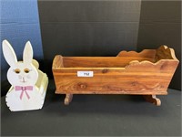 Handmade Wooden Doll Cradle, Wooden Bunny Basket.
