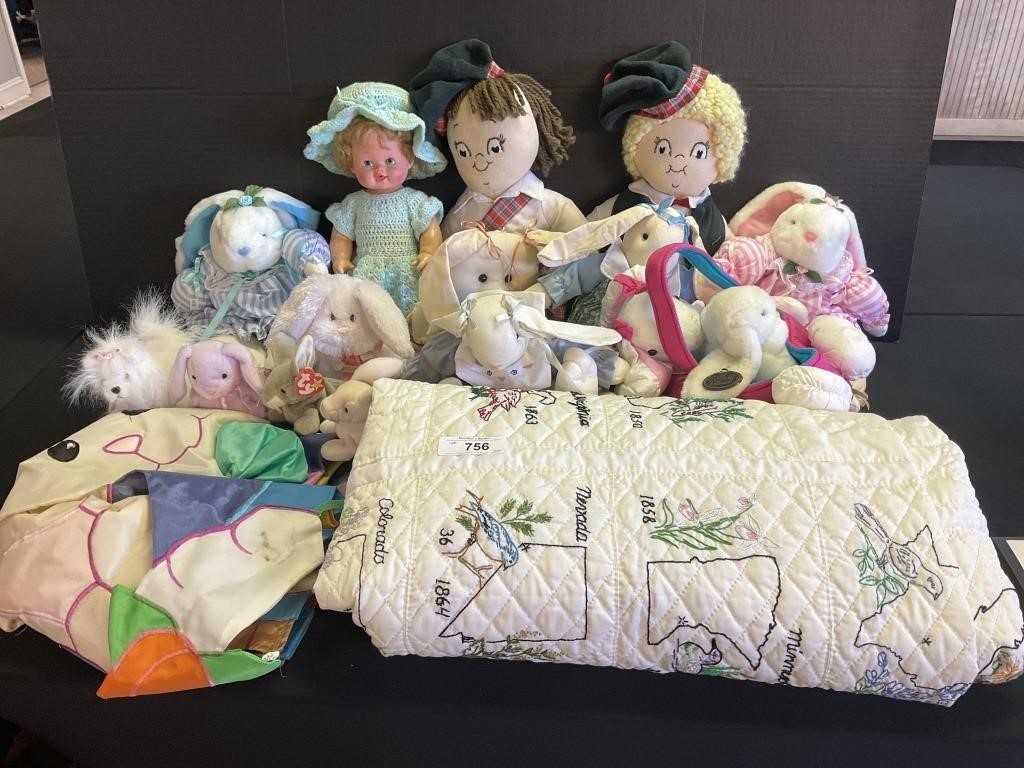 Handmade State Pattern Blanket, Plush Dolls &