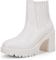 Chunky Heel Ankle Boots  9.5 Cream