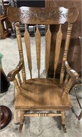 Exquisite Carved Oak High Back Rocker.