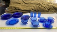 Blue Ribbed Depression Glass Ware