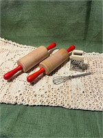 2 8” Rolling Pins Mini Grater 2 3/4” and whisk