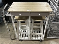 Cart Wing-Table w/ 2 Stools.