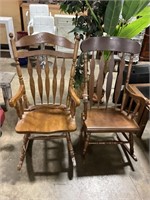 (2) Country Oak Highback Rocking Chairs.