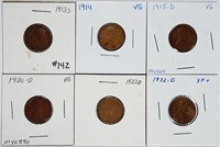 Group of 6  Lincoln Cents   1913-S - 1932-D
