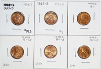 Group of 6  Lincoln Cents   1941-D - 1949-D  BU