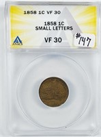1858  Sm Letters  Flying Eagle Cent   ANACS VF-30
