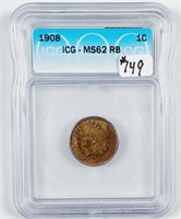 1908  Indian Head Cent  ICG MS-62 RB