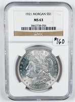 1921  Morgan Dollar   NGC MS-63