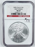 2005  $1 Silver Eagle   NGC MS-69
