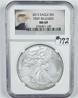 2013  $1 Silver Eagle   NGC MS-69