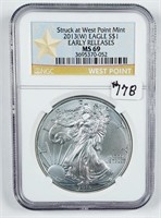 2013 (W)  $1 Silver Eagle   NGC MS-69