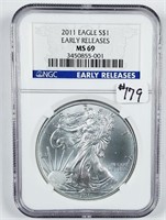 2011  $1 Silver Eagle   NGC MS-69