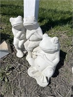 3 Frog Concrete Statues.