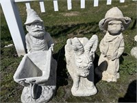 Gnome, Donkey, Boy Concrete Statues.