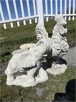 Elephant and Rooster Concrete Statues.