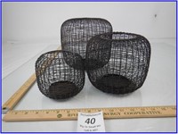 3 METAL WIRE BASKETS-CANDLE HOLDERS