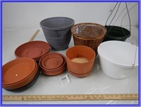 PLANT POTS-WICKER AND PLASTIC- BASES FOR WATERING