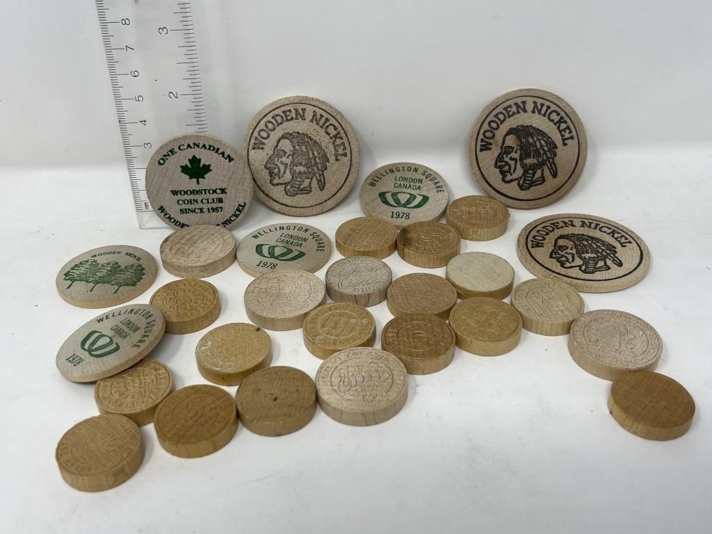 Lot of wooden coins