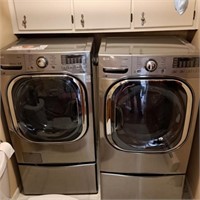 LG Stainless Front Load Washer, Dryer & Pedestals