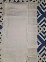 Ivory rayon damask tablecloth w/ 8 napkins