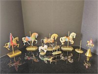 9 pieces of brass carousel horse figurines