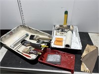 Lot: paint trays, brushes, misc