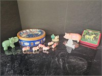 Ceramic pigs & jade looking figurines