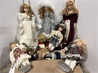 Box lot of porcelain dolls