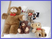 6 PLUSH TEDDY BEARS AND A COW