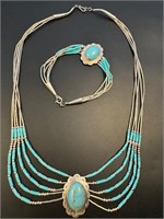 Sterling silver liquid silver and turquoise set