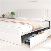 Upholstered FULL Bed  4 Drawers  Adjustable