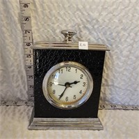 Vintage Leather Wrapped Tabletop or Mantle Clock