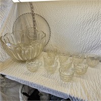 Vintage Glass Punch Bowl Set & Candlewick Platter