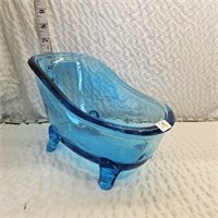 Blue Art Glass Footed Bathtub Trinket Dish SOLID