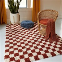 Oslo Checkered Shag Rug  Red  5' 3 x 7'