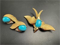 Rare Crown trifari Turquoise Swallow Bird set