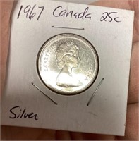 1967 Canadian silver quarter