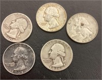 5 silver Washington quarters