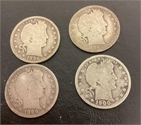 4 Barber silver quarters 1898 -1900