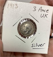 1913 UK 3-pence coin