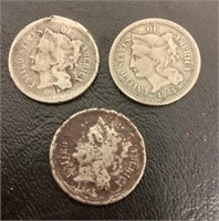 Three 3-cent nickels