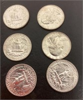 6 uncirculated 1961 quarters