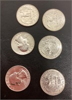 6 uncirculated 1963 D quarters