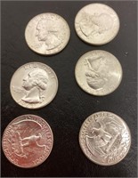 6 uncirculated 1963 D quarters