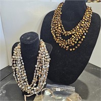 2 Natural Stone Multi Strand Statement Necklaces