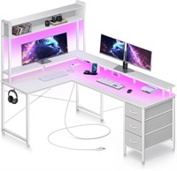 L-Shaped LED Desk with Hutch  56x24in