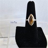 Sterling Silver & Tiger Eye Ring Signed Cant Read