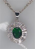 Sterling Oval Cut Emerald Double Halo White